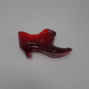 Fenton Ruby Red Hobnail Cat Head Glass Slipper Shoe Vintage Collectible
